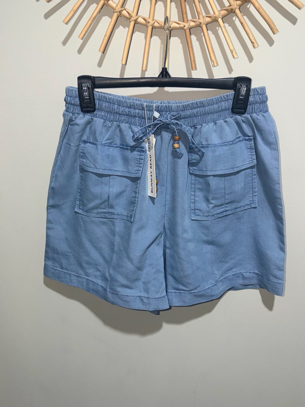 Relaxed Drawstring Cargo Shorts in Light Blue - Unbranded